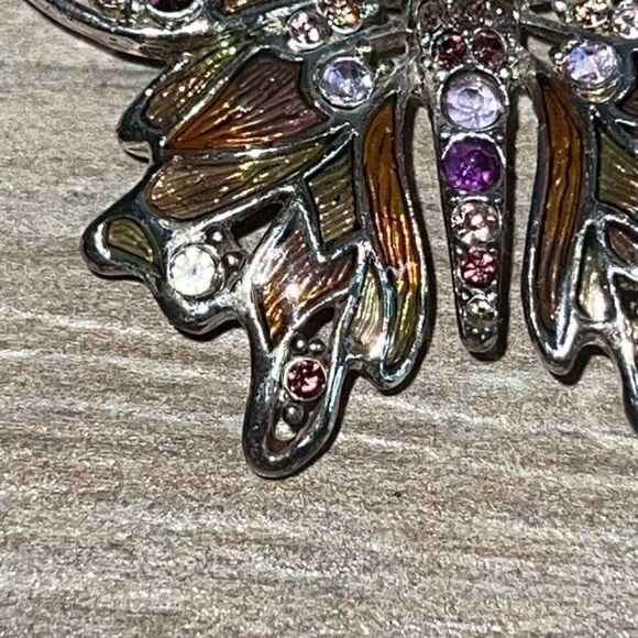 Vintage Monet Metalwork With Purple Lavender Pink Rhinestones Enameled Wings - Picture 3 of 9